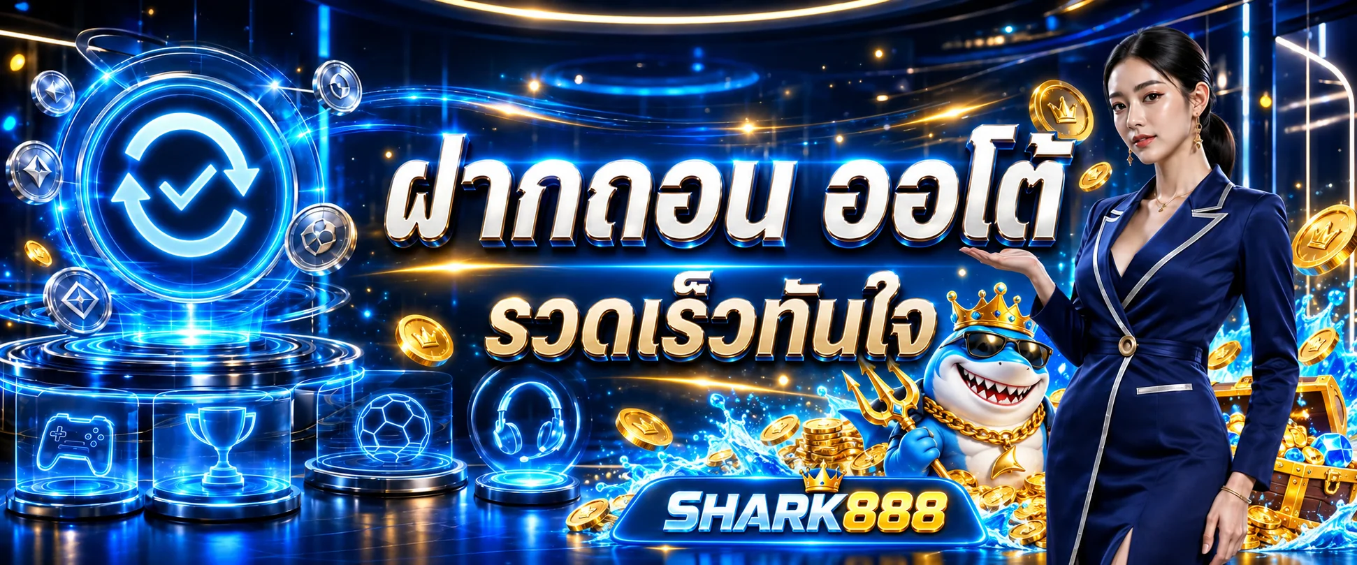 ระบบฝากถอนออโต้ SHARK888 โทนฟ้าและทอง